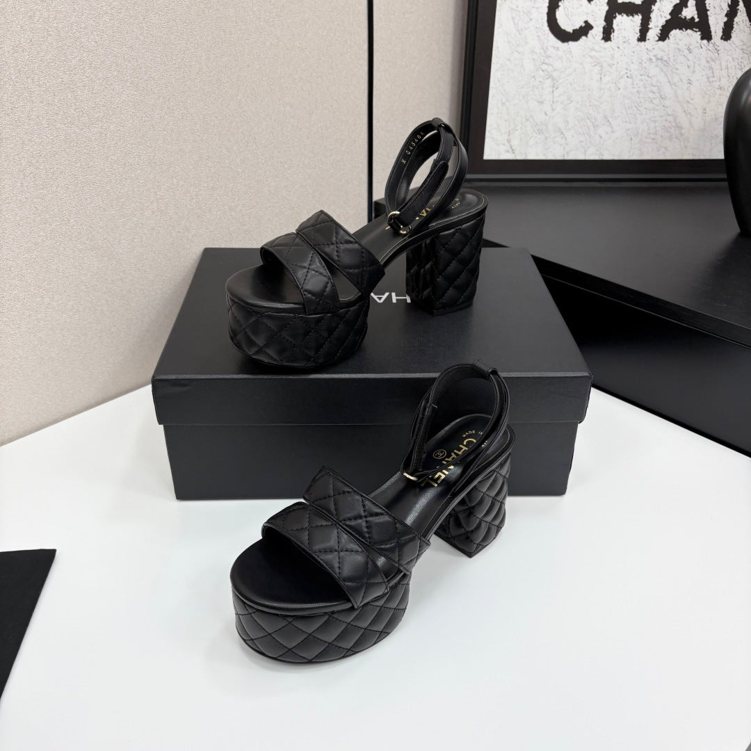 CC Platform Sandals Black Quilted Lambskin 912867