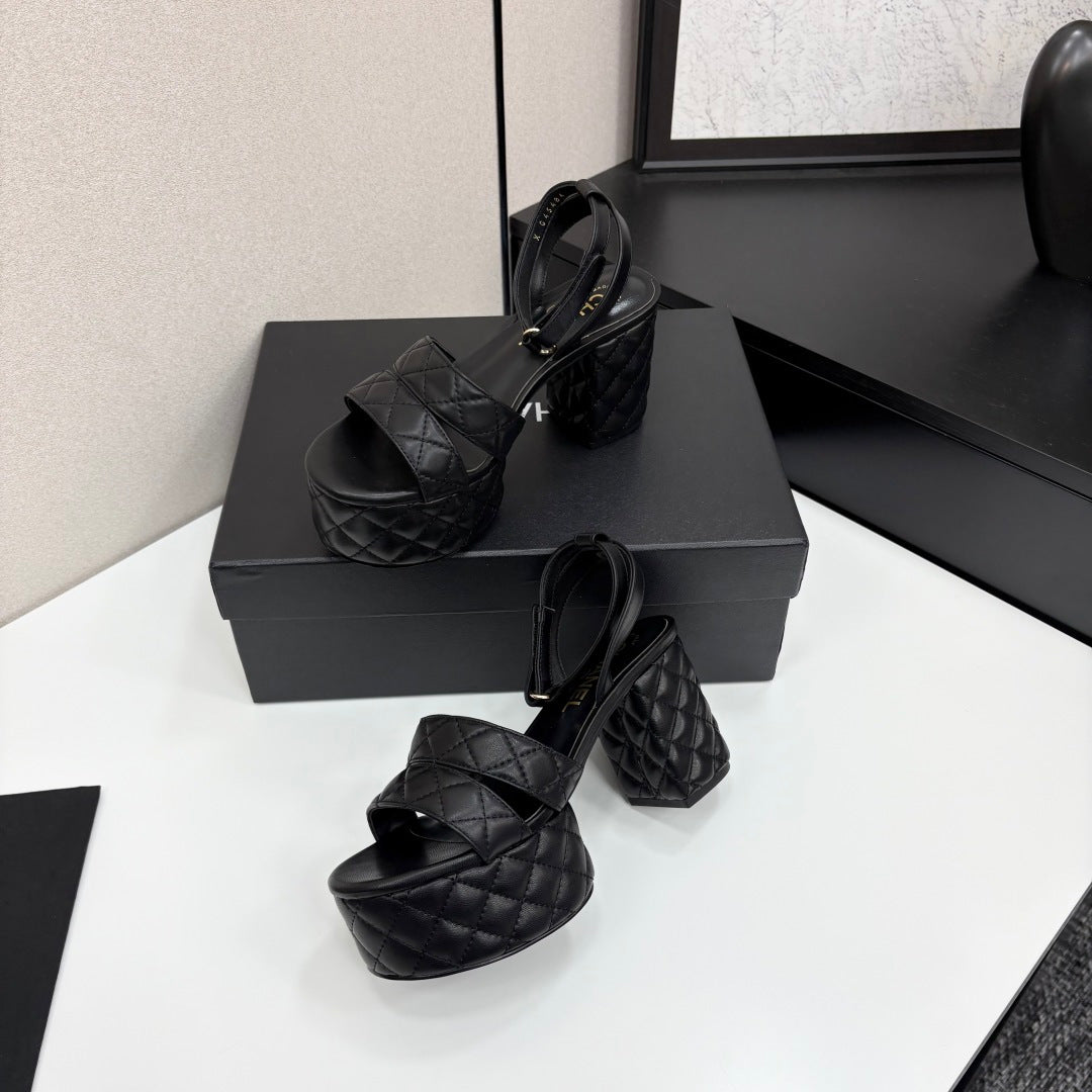 CC Platform Sandals Black Quilted Lambskin 912867