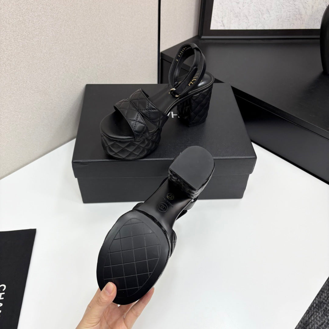 CC Platform Sandals Black Quilted Lambskin 912867