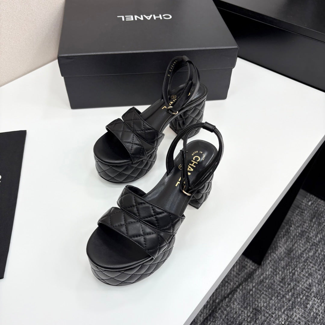 CC Platform Sandals Black Quilted Lambskin 912867
