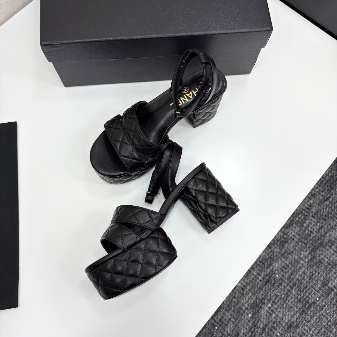CC Platform Sandals Black Quilted Lambskin 912867