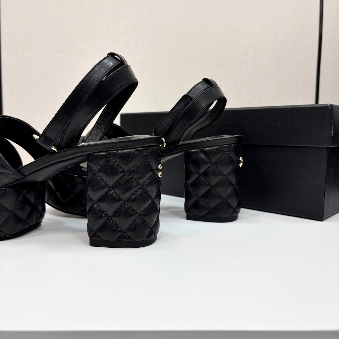 CC Platform Sandals Black Quilted Lambskin 912867