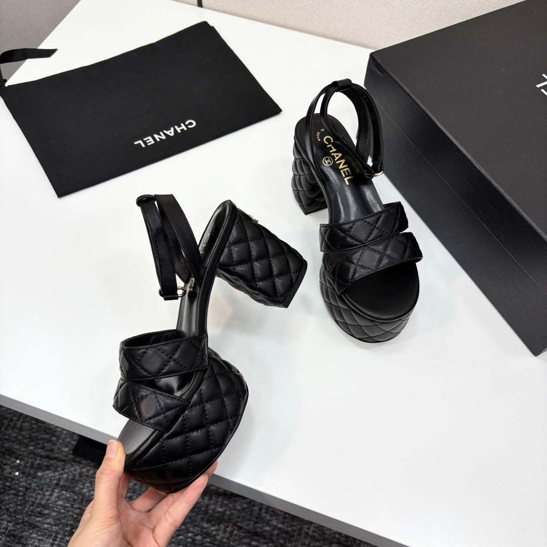 CC Platform Sandals Black Quilted Lambskin 912867