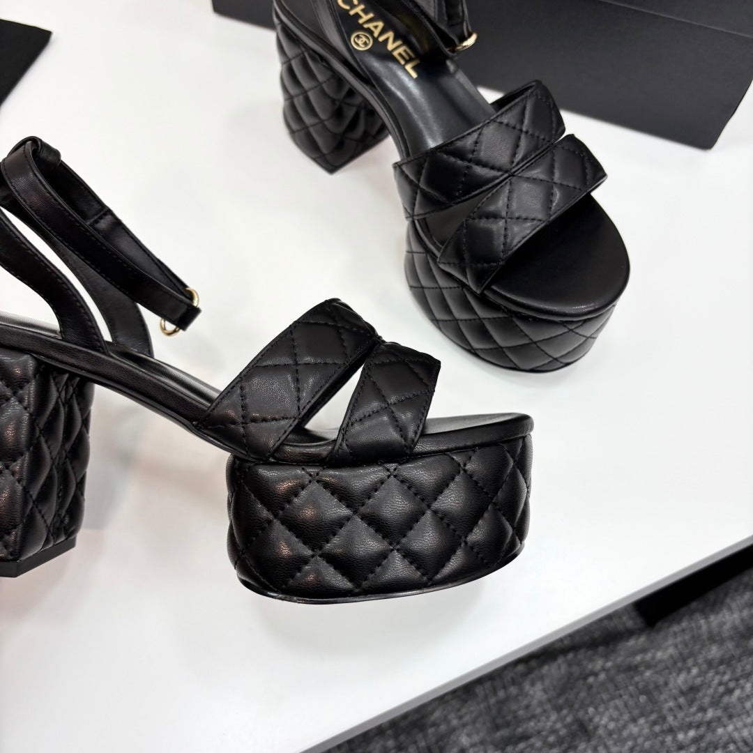 CC Platform Sandals Black Quilted Lambskin 912867