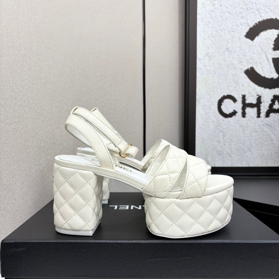 CC Platform Sandals White Quilted Lambskin 912866
