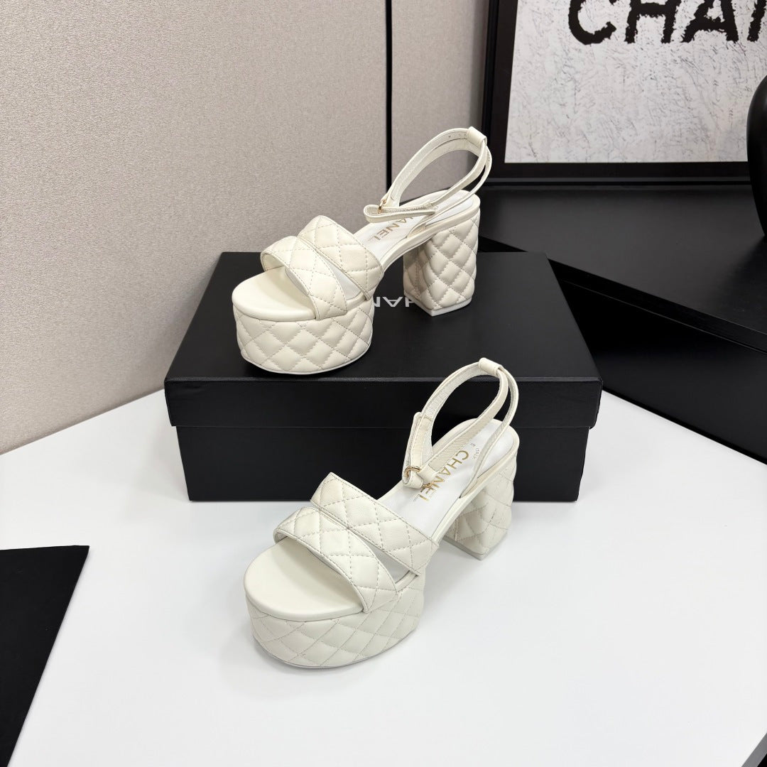 CC Platform Sandals White Quilted Lambskin 912866