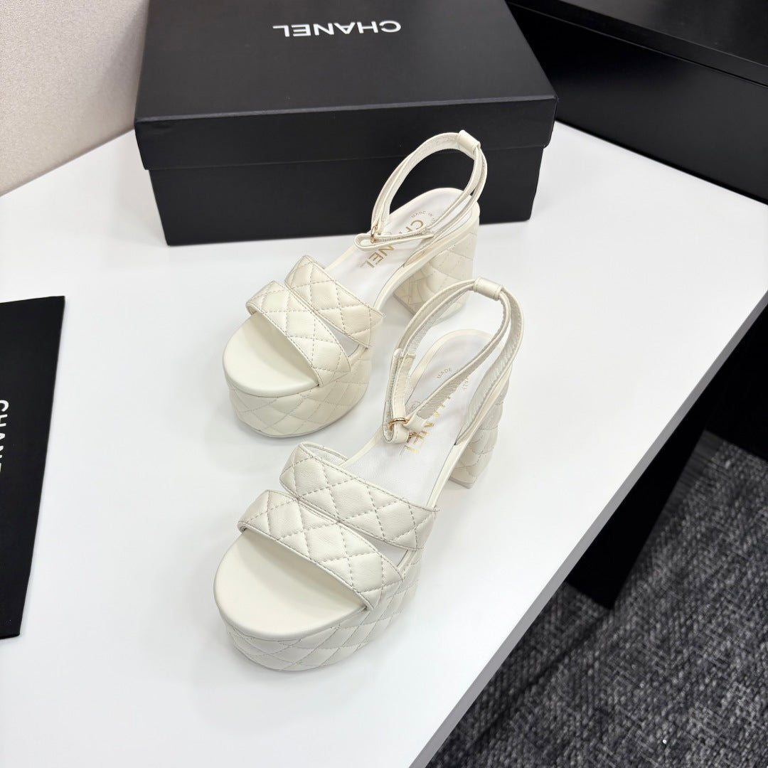 CC Platform Sandals White Quilted Lambskin 912866