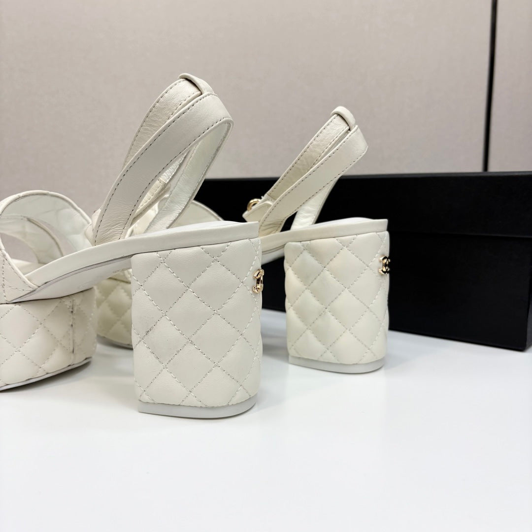 CC Platform Sandals White Quilted Lambskin 912866