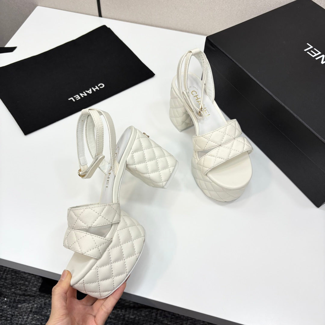 CC Platform Sandals White Quilted Lambskin 912866