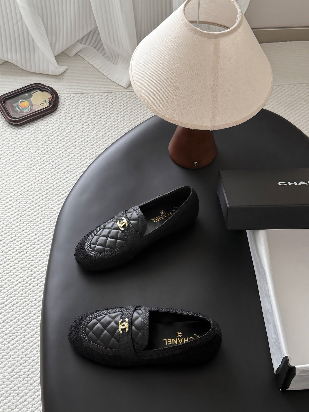 CC Quilted Logo Loafers Black Tweed & Leather 914188