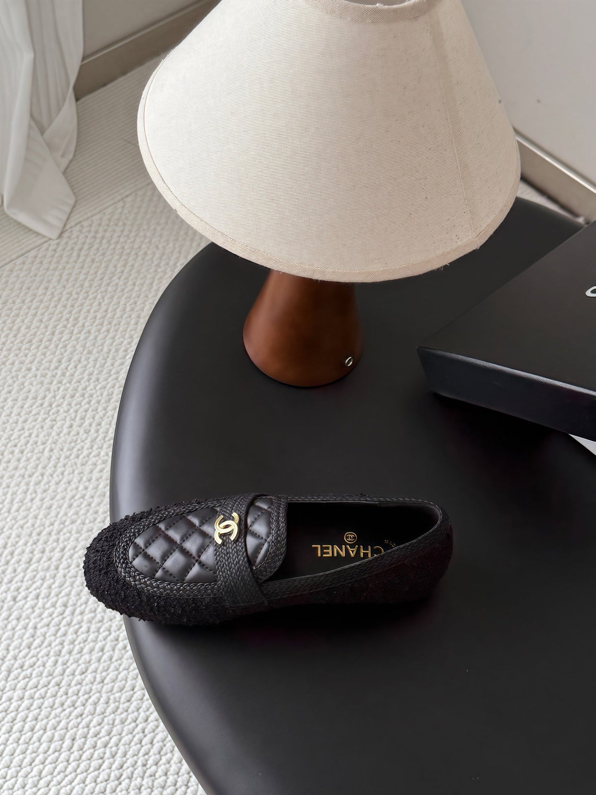 CC Quilted Logo Loafers Black Tweed & Leather 914188