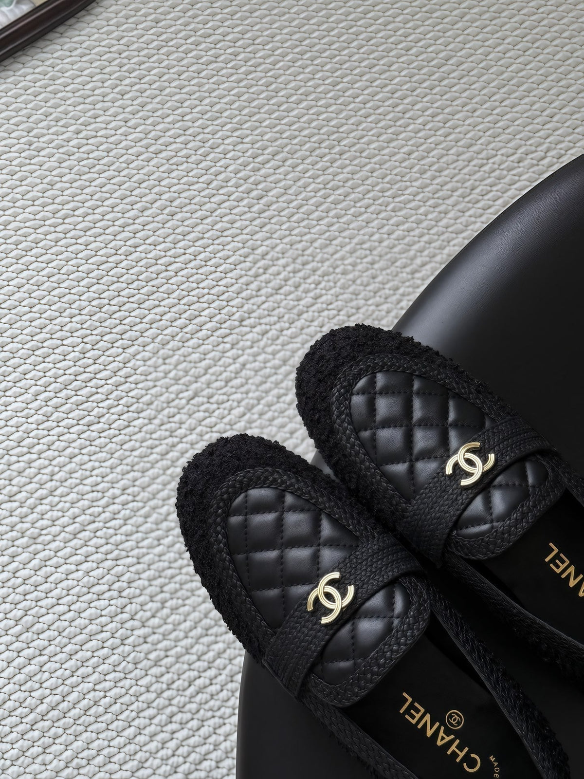CC Quilted Logo Loafers Black Tweed & Leather 914188