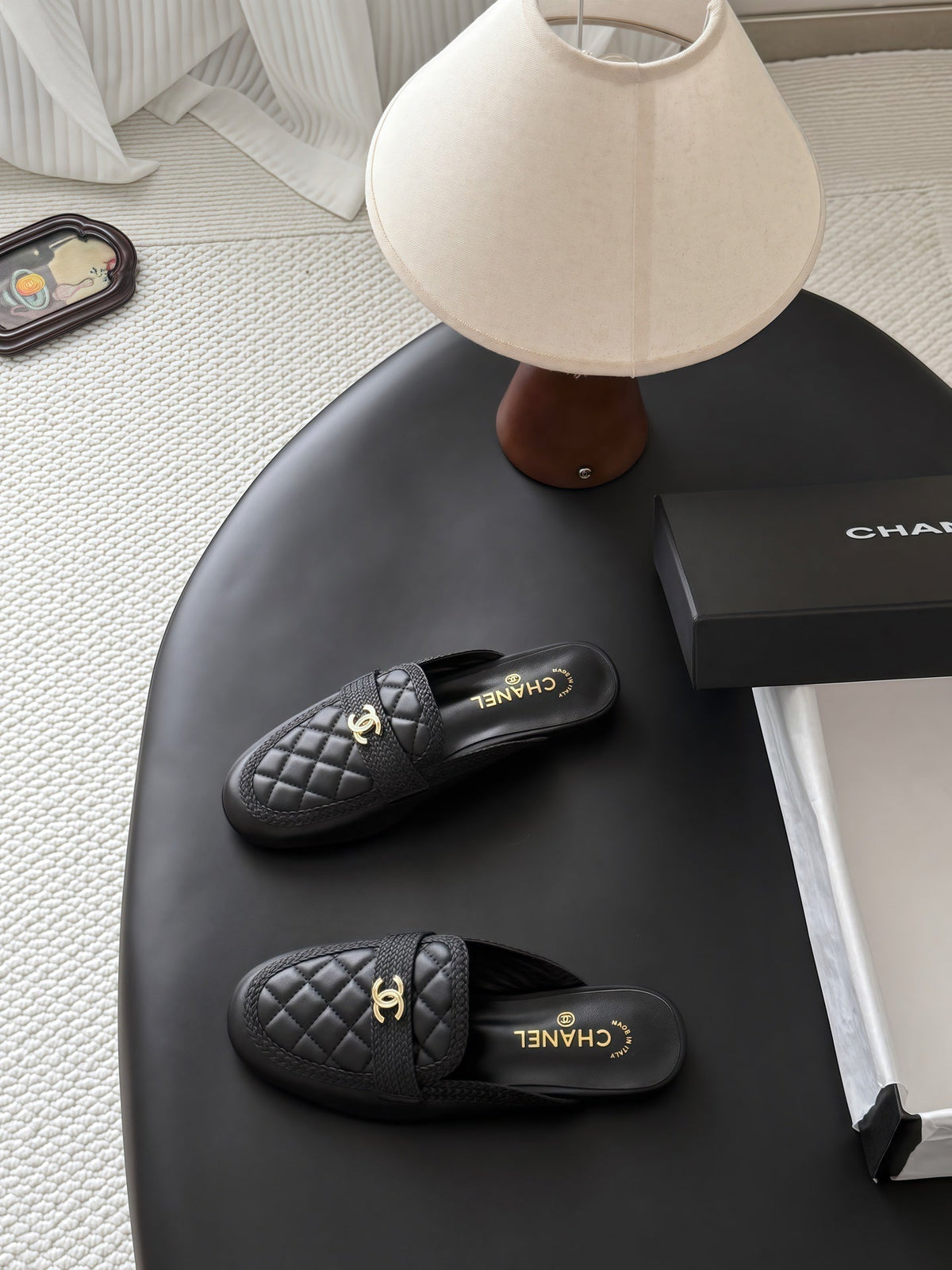 CC Quilted Logo Strap Mules Black Leather 914190
