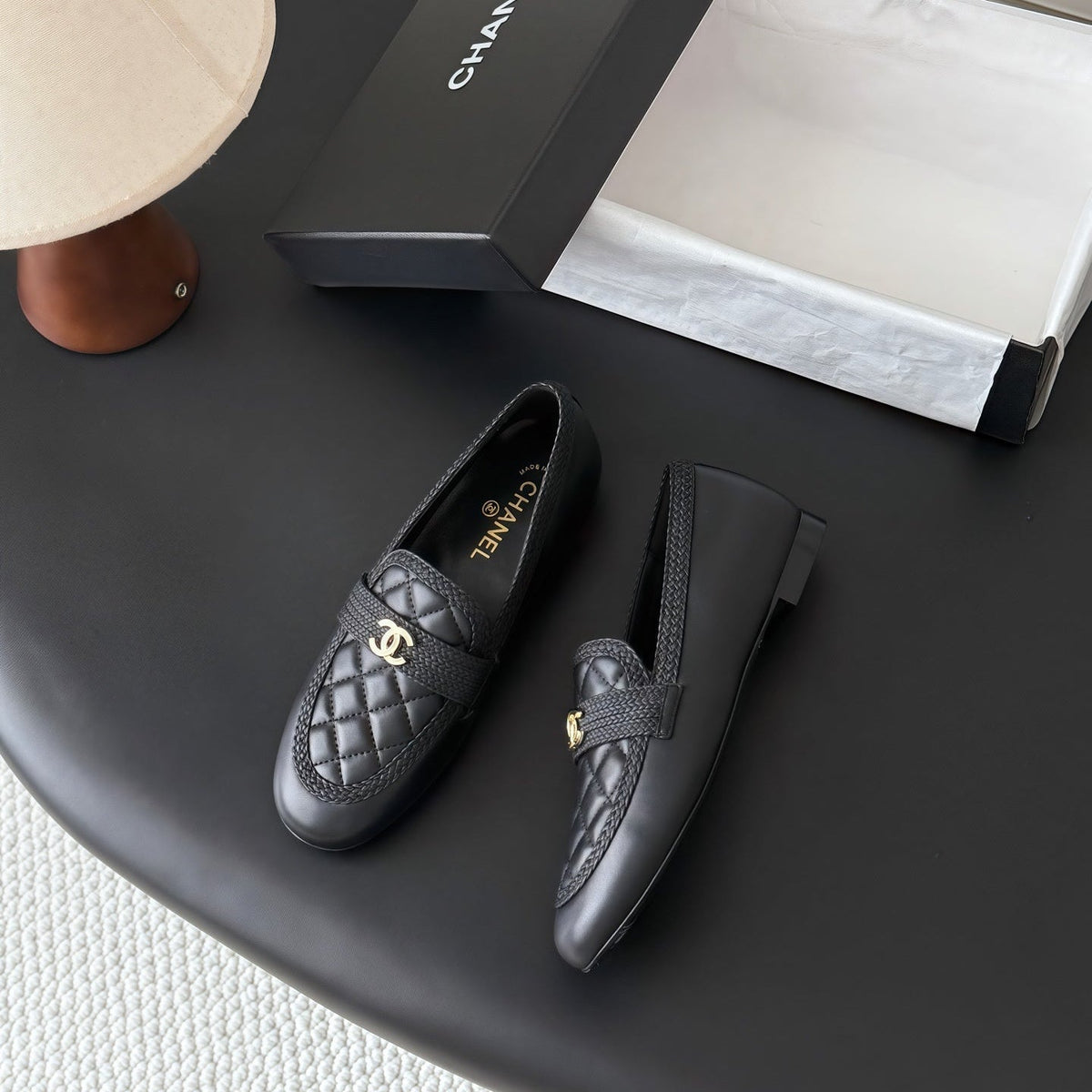CC Quilted Logo Loafers Black Leather 914186