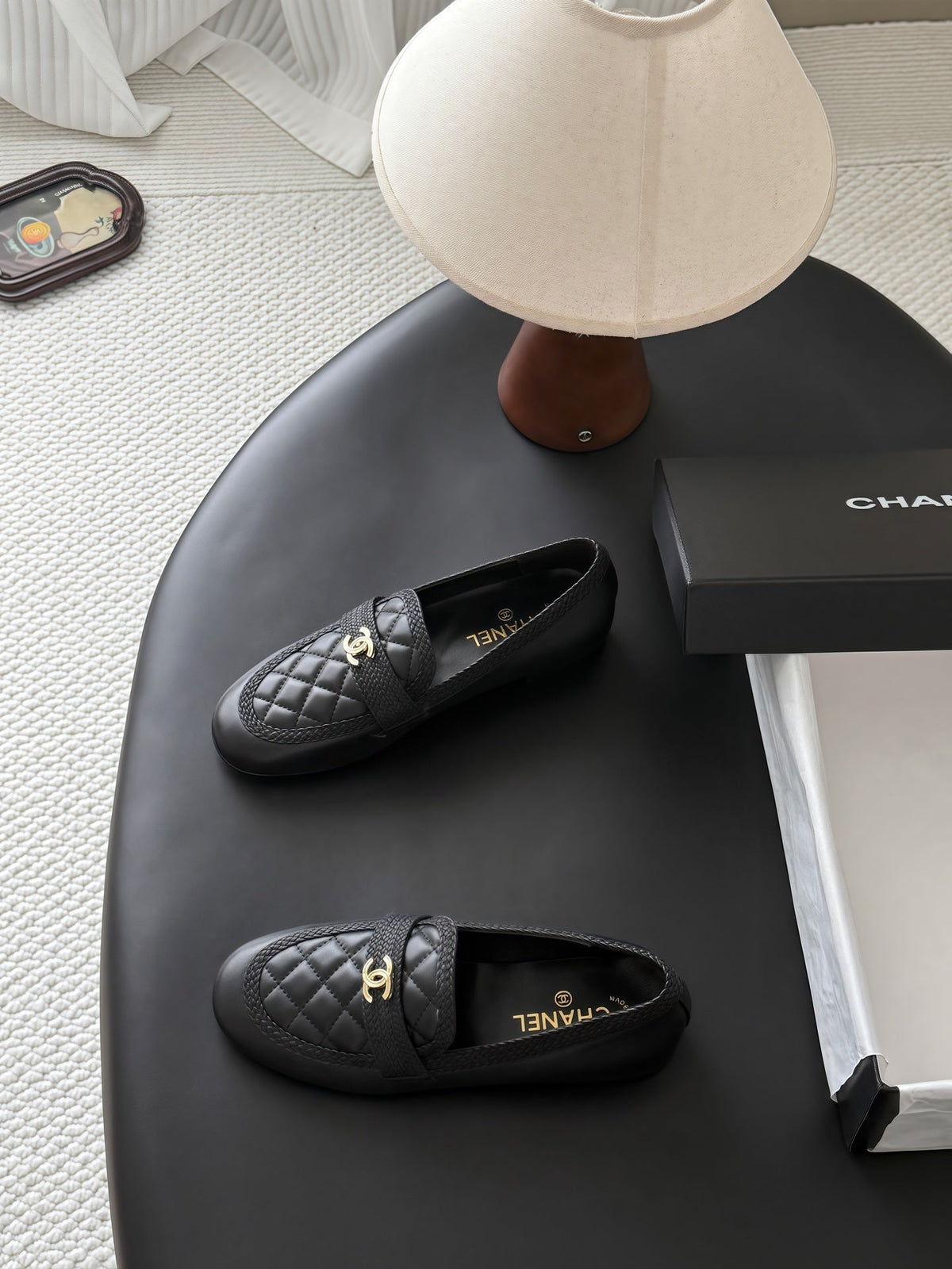 CC Quilted Logo Loafers Black Leather 914186