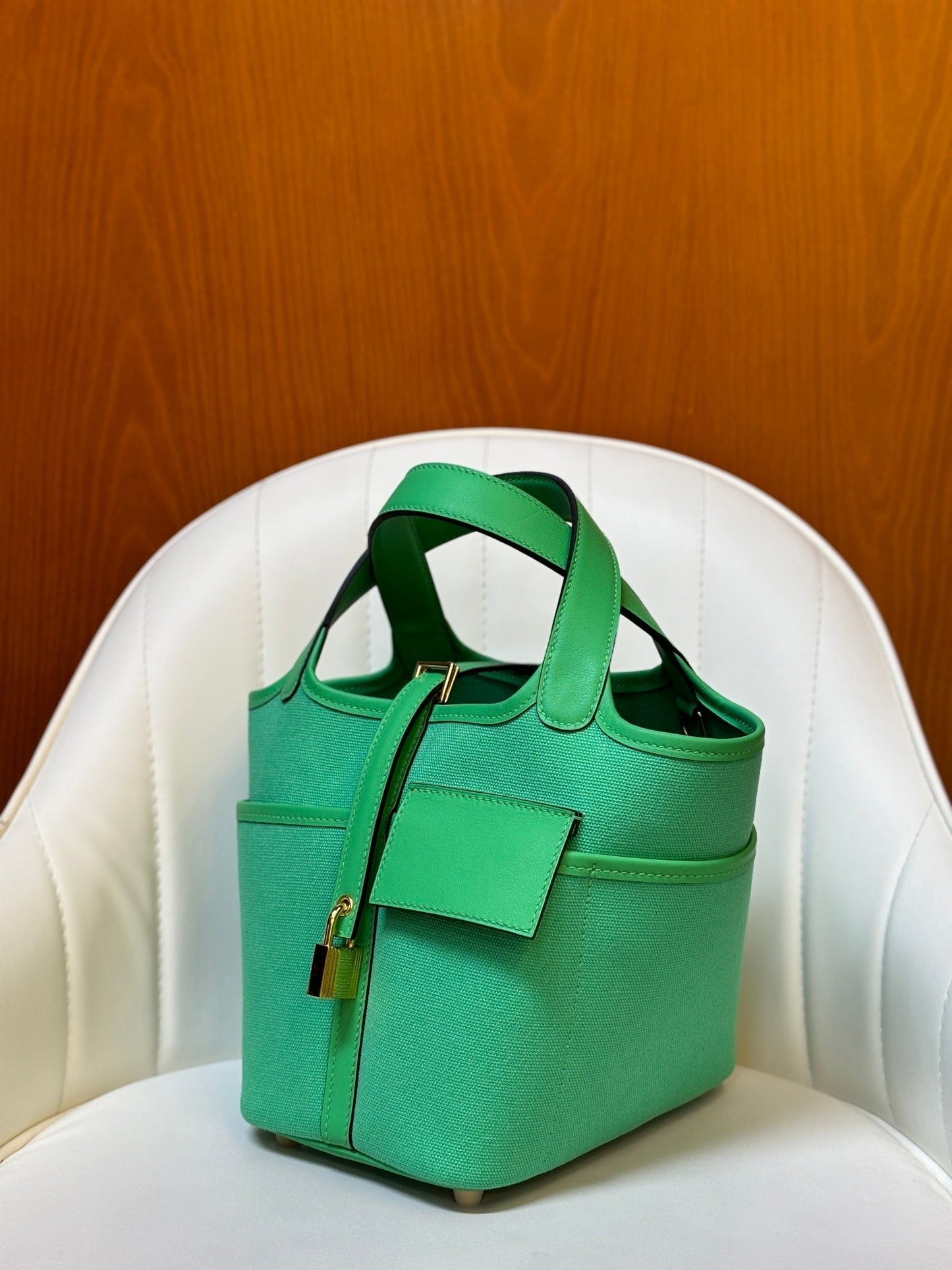 HM Picotin Lock 18CM Pocket Handbag Green Swift Canvas