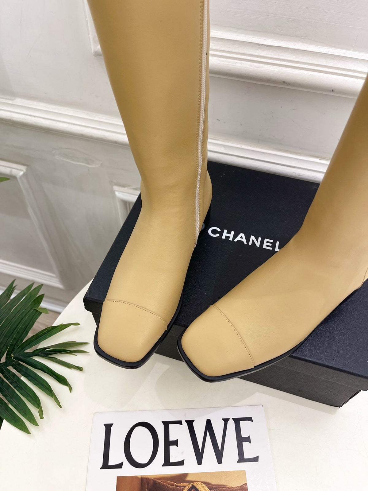 CC Double C Knee-High Boots 3.5CM Beige Leather 946894