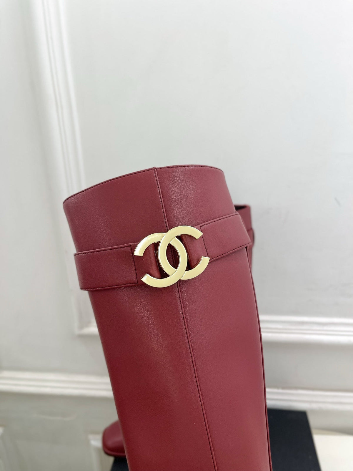 CC Double C Knee-High Boots 3.5CM Burgundy Leather 946893
