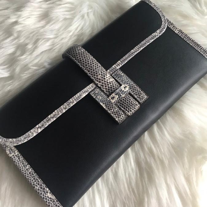 HM Jige Elan 29 Clutch In Black Calfskin With White Lizard Skin (25 days of production)