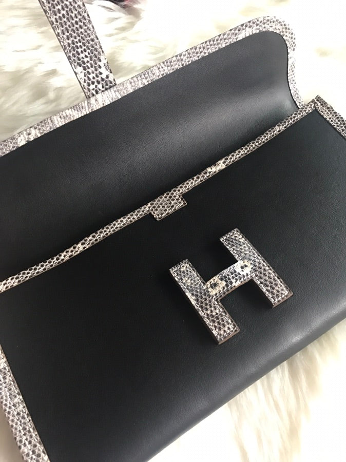 HM Jige Elan 29 Clutch In Black Calfskin With White Lizard Skin (25 days of production)