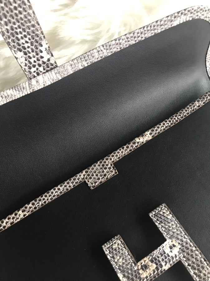 HM Jige Elan 29 Clutch In Black Calfskin With White Lizard Skin (25 days of production)