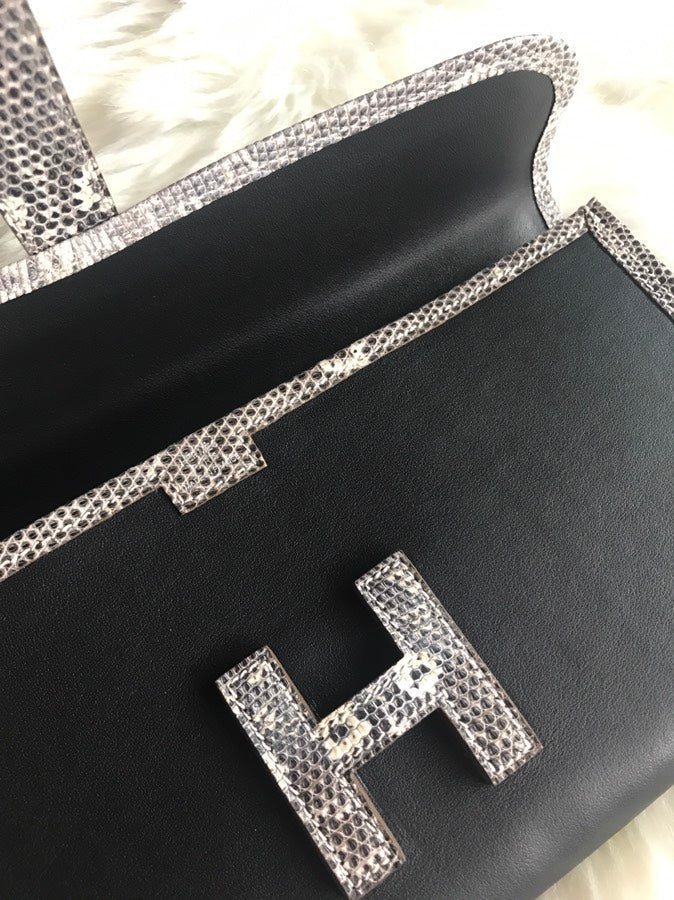 HM Jige Elan 29 Clutch In Black Calfskin With White Lizard Skin (25 days of production)