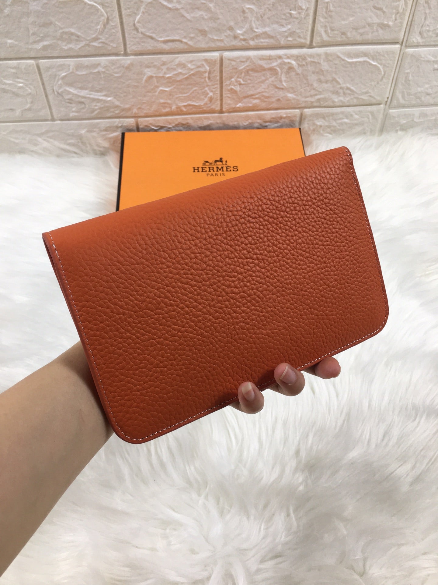 HM Dogon Wallet 20 Orange Grained Calfskin
