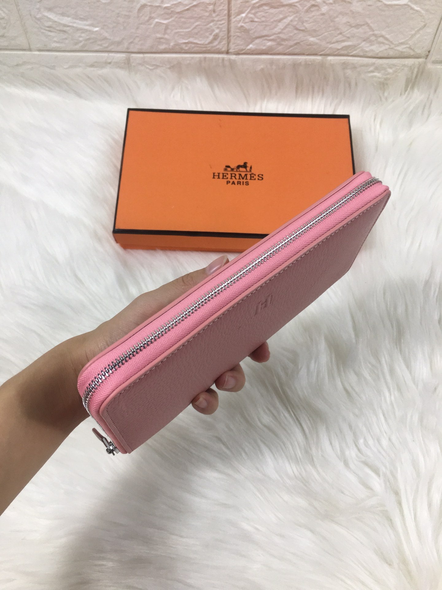 HM Silk'in Classic Wallet 20 Light Pink Grained Calfskin