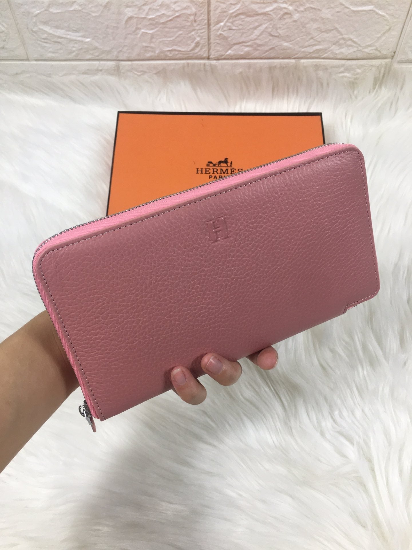HM Silk'in Classic Wallet 20 Light Pink Grained Calfskin