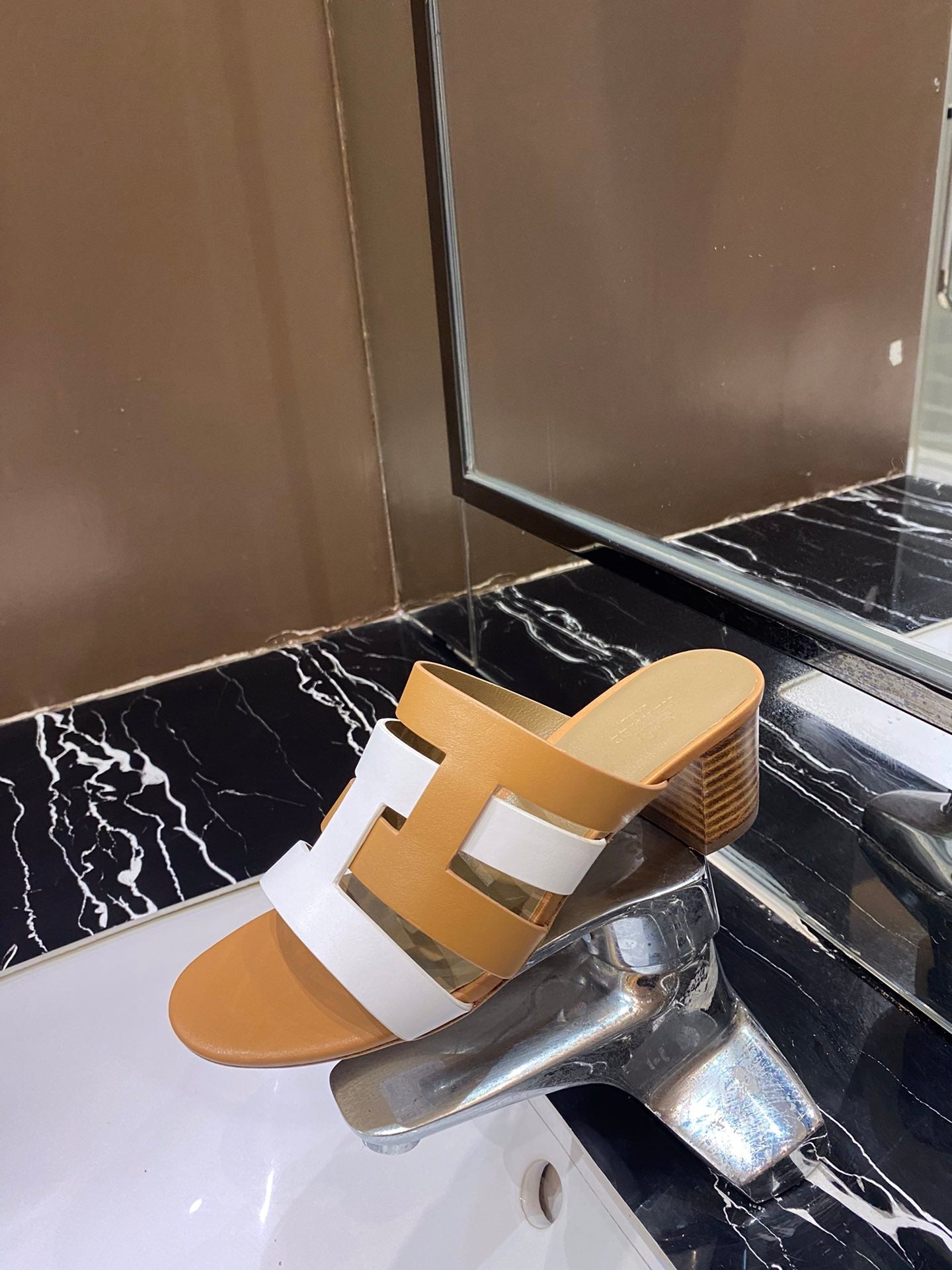 HM Amica Sandals 50mm Brown White Sheepskin 546229