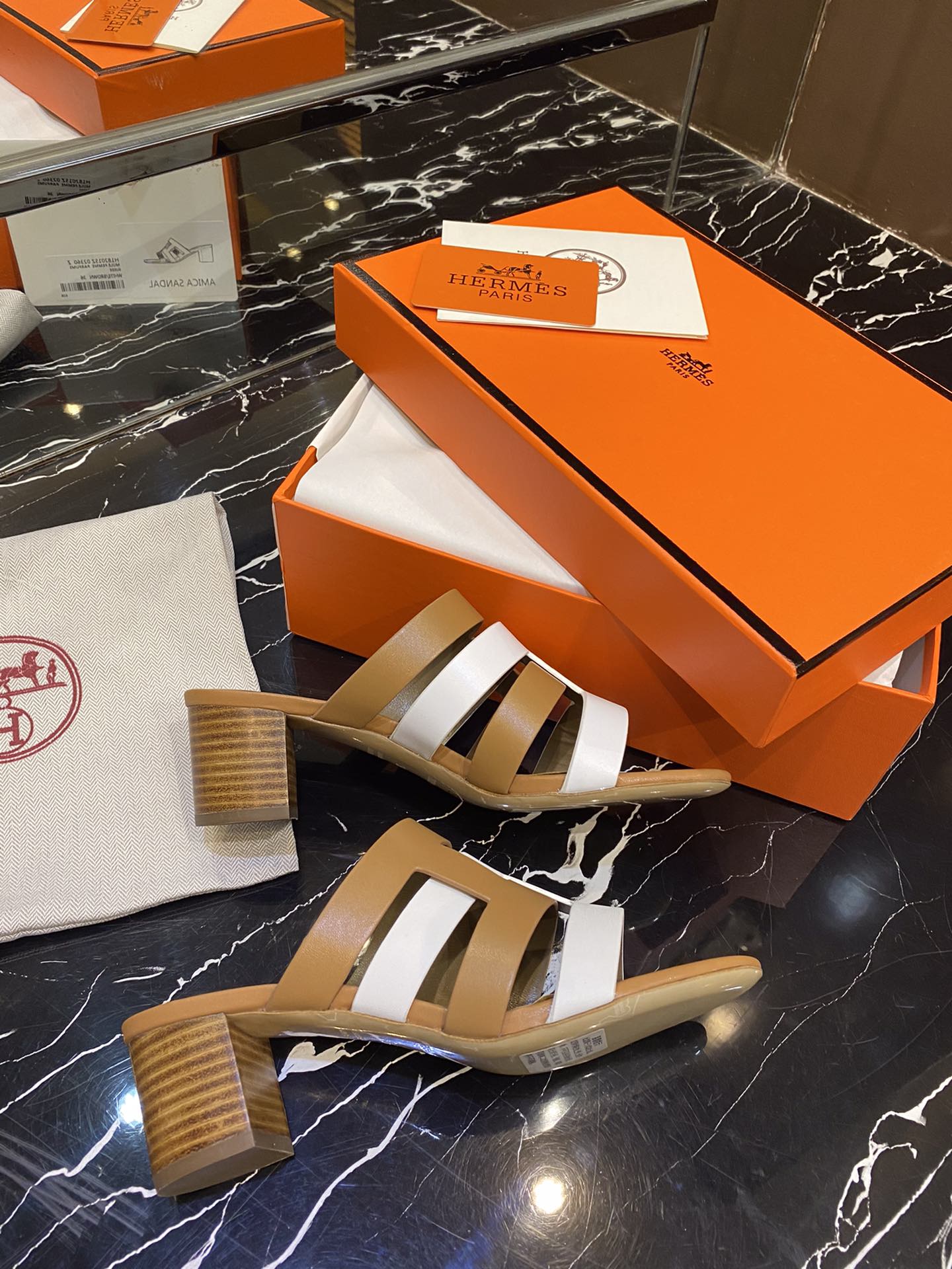 HM Amica Sandals 50mm Brown White Sheepskin 546229