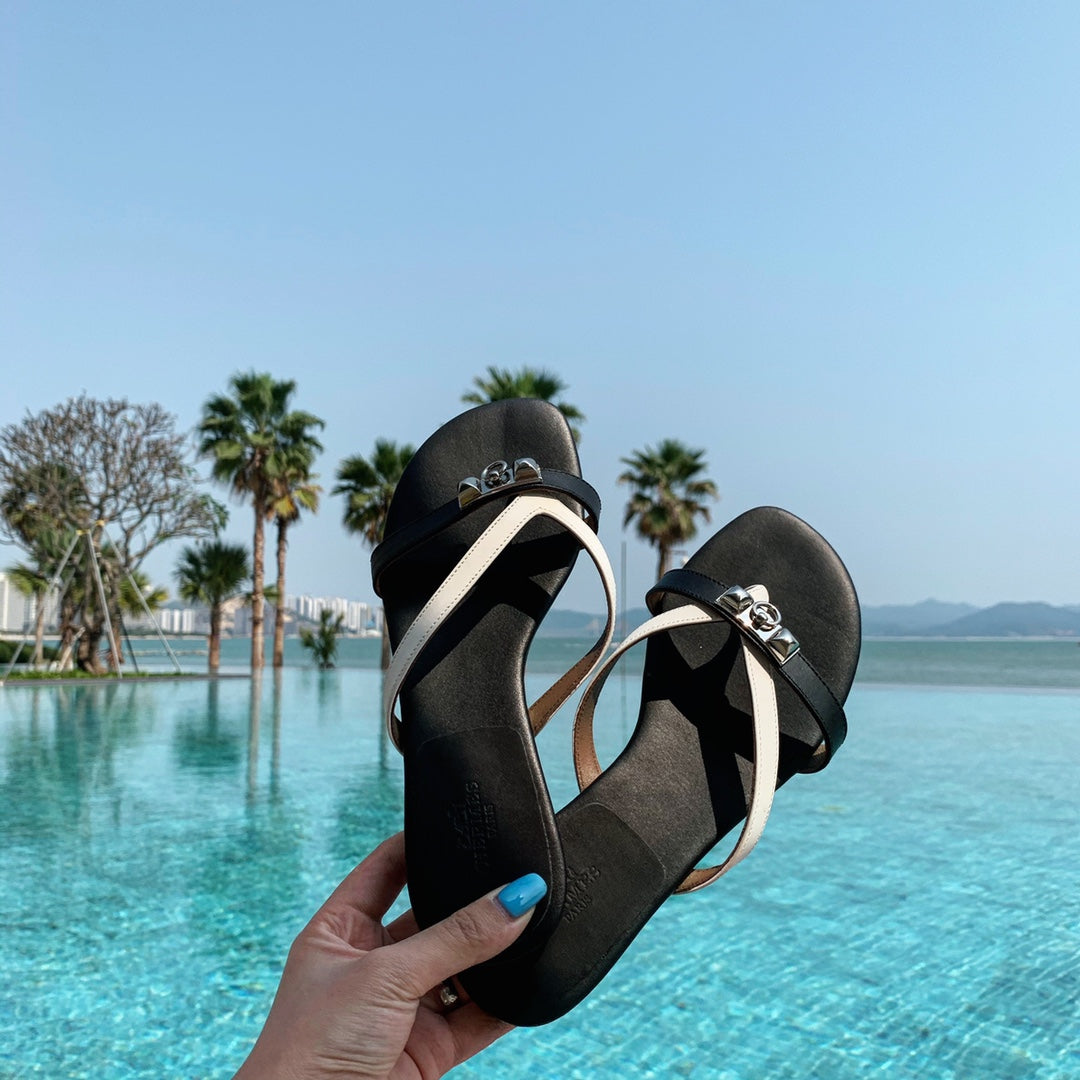 HM Medor Slippers Black White Cowhide 546248