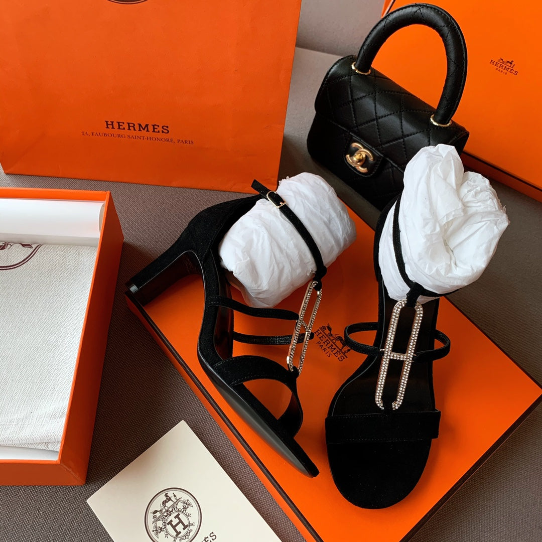 HM Icone Crystal Sandals 60mm Black Suede 546253