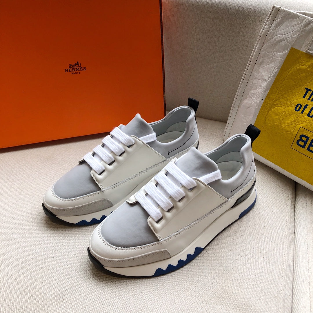 HM 26s Stadium Sneaker White Grey Calfskin Suede 546239