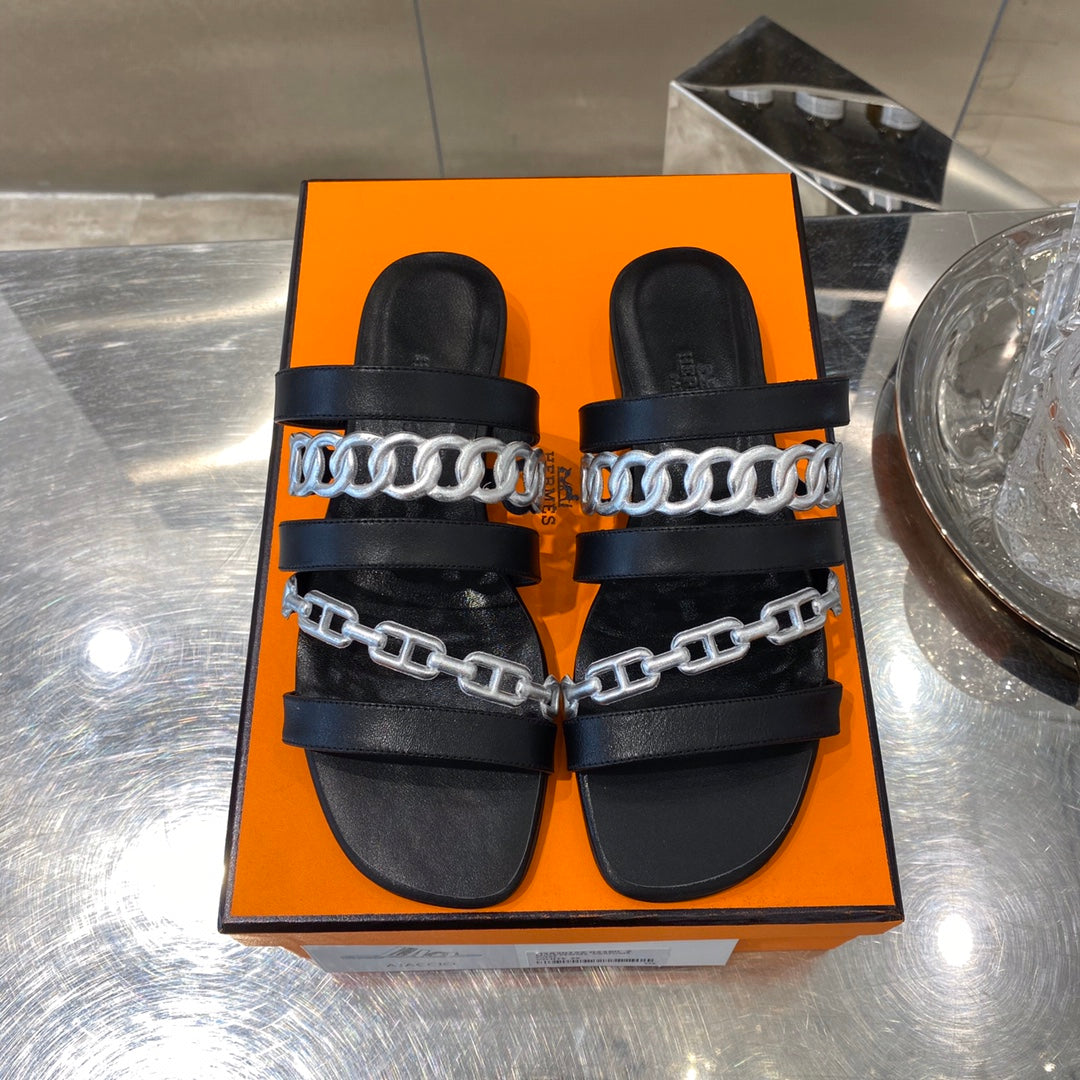 HM Amalfi Slide Sandals Black Sheepskin 546256