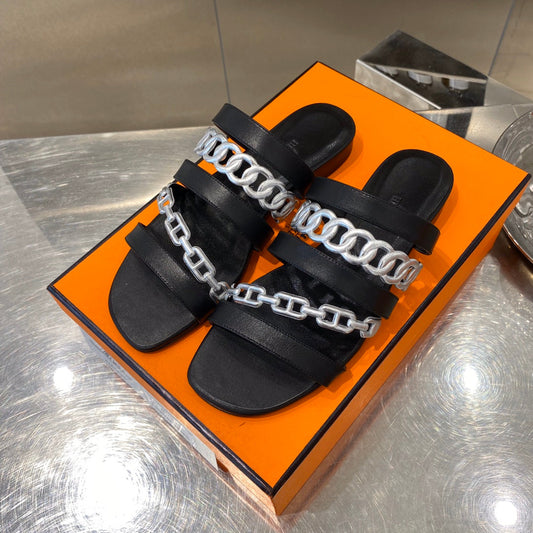 HM Amalfi Slide Sandals Black Sheepskin 546256