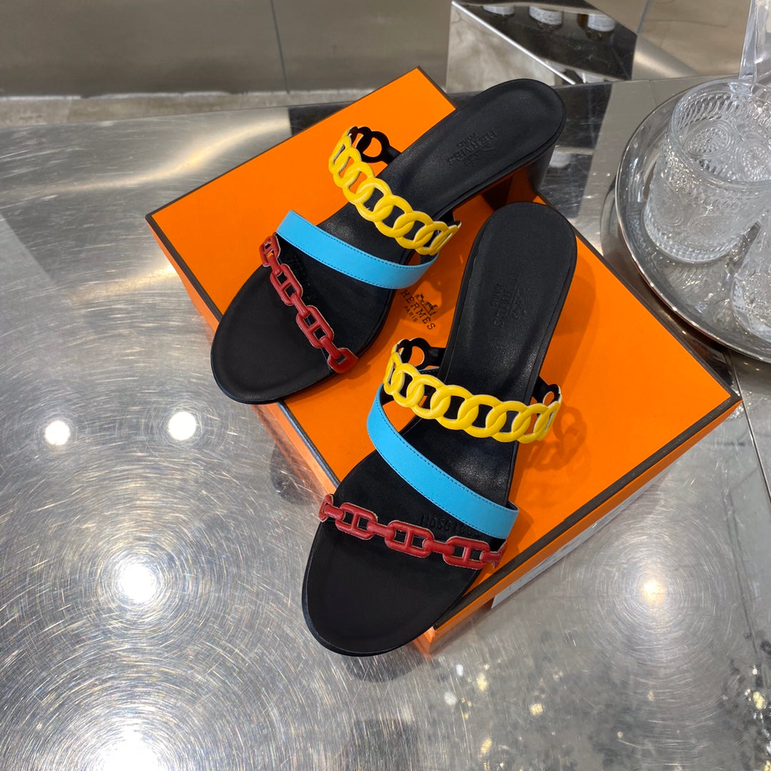 HM Amalfi Sandals 55mm Black Multicolor Sheepskin 546262