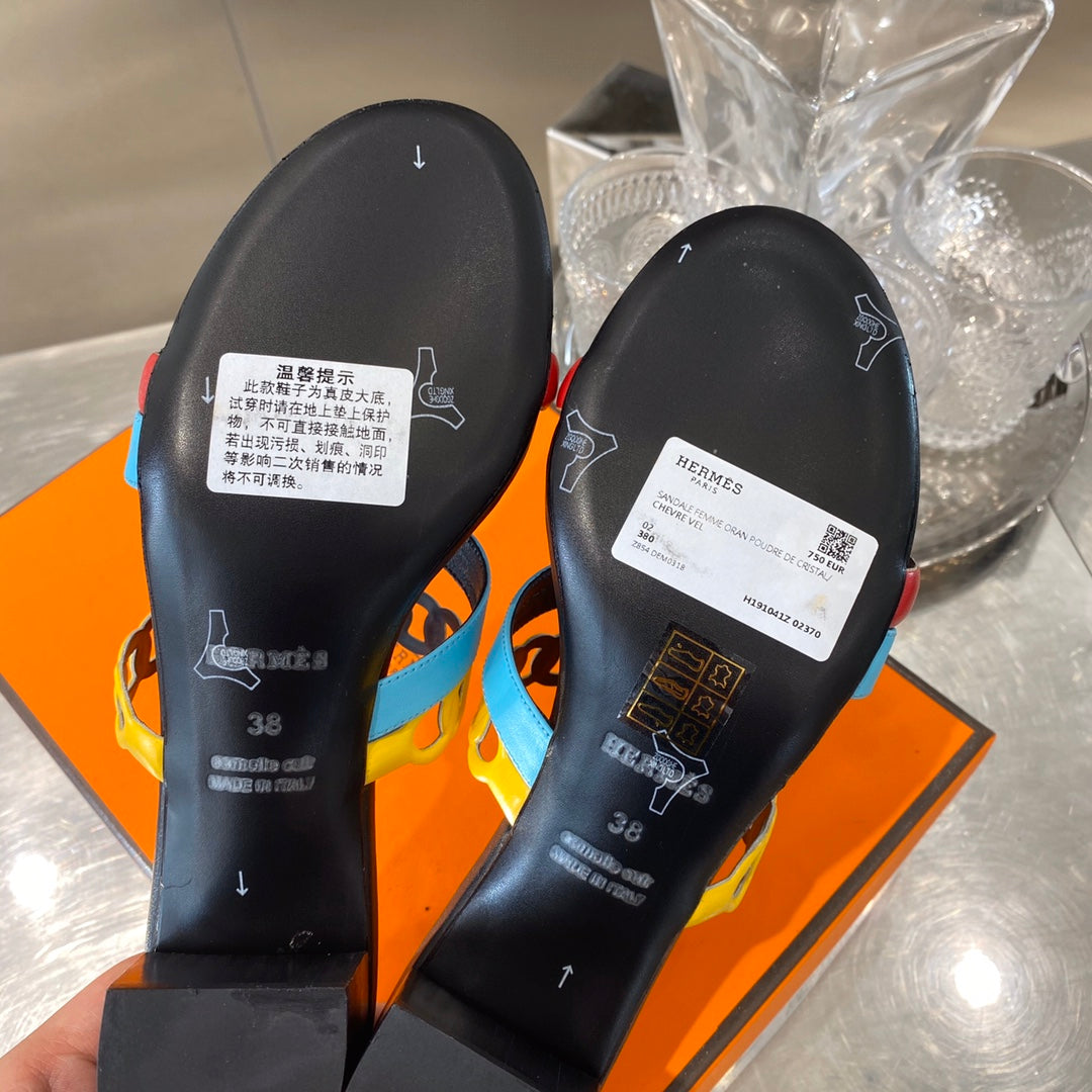 HM Amalfi Sandals 55mm Black Multicolor Sheepskin 546262