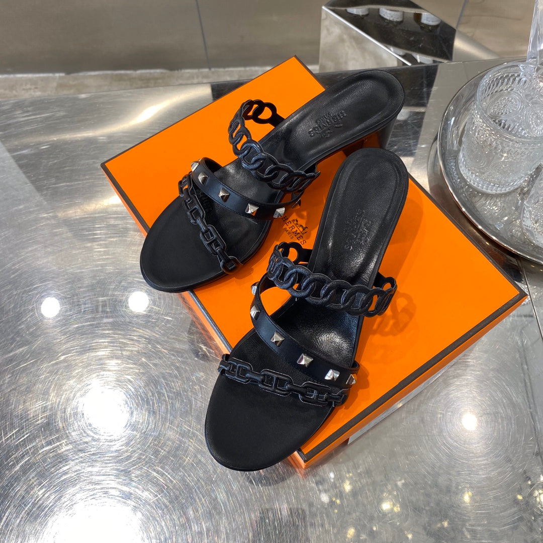 HM Amalfi Sandals 55mm Black Sheepskin 546263