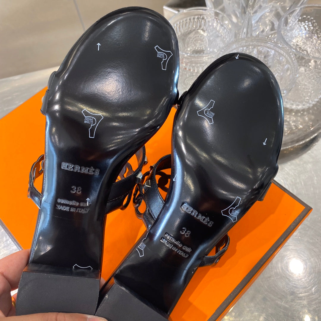 HM Amalfi Sandals 55mm Black Sheepskin 546263