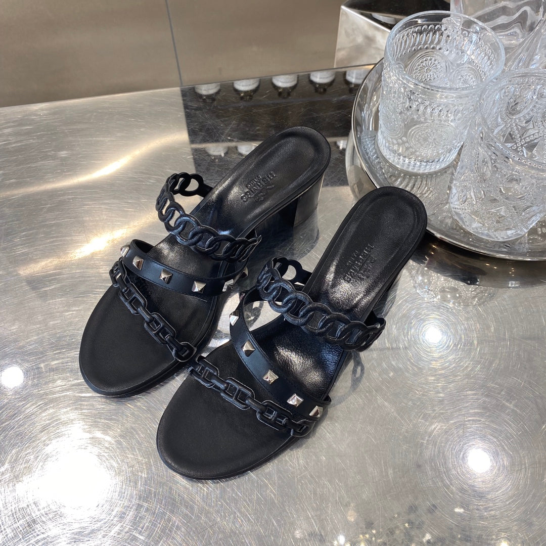 HM Amalfi Sandals 55mm Black Sheepskin 546263