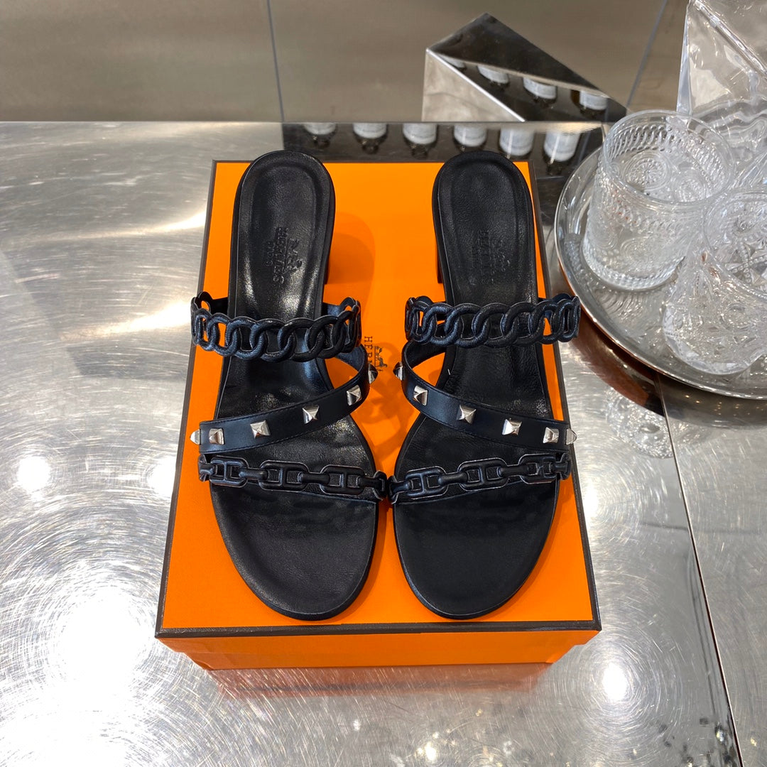 HM Amalfi Sandals 55mm Black Sheepskin 546263