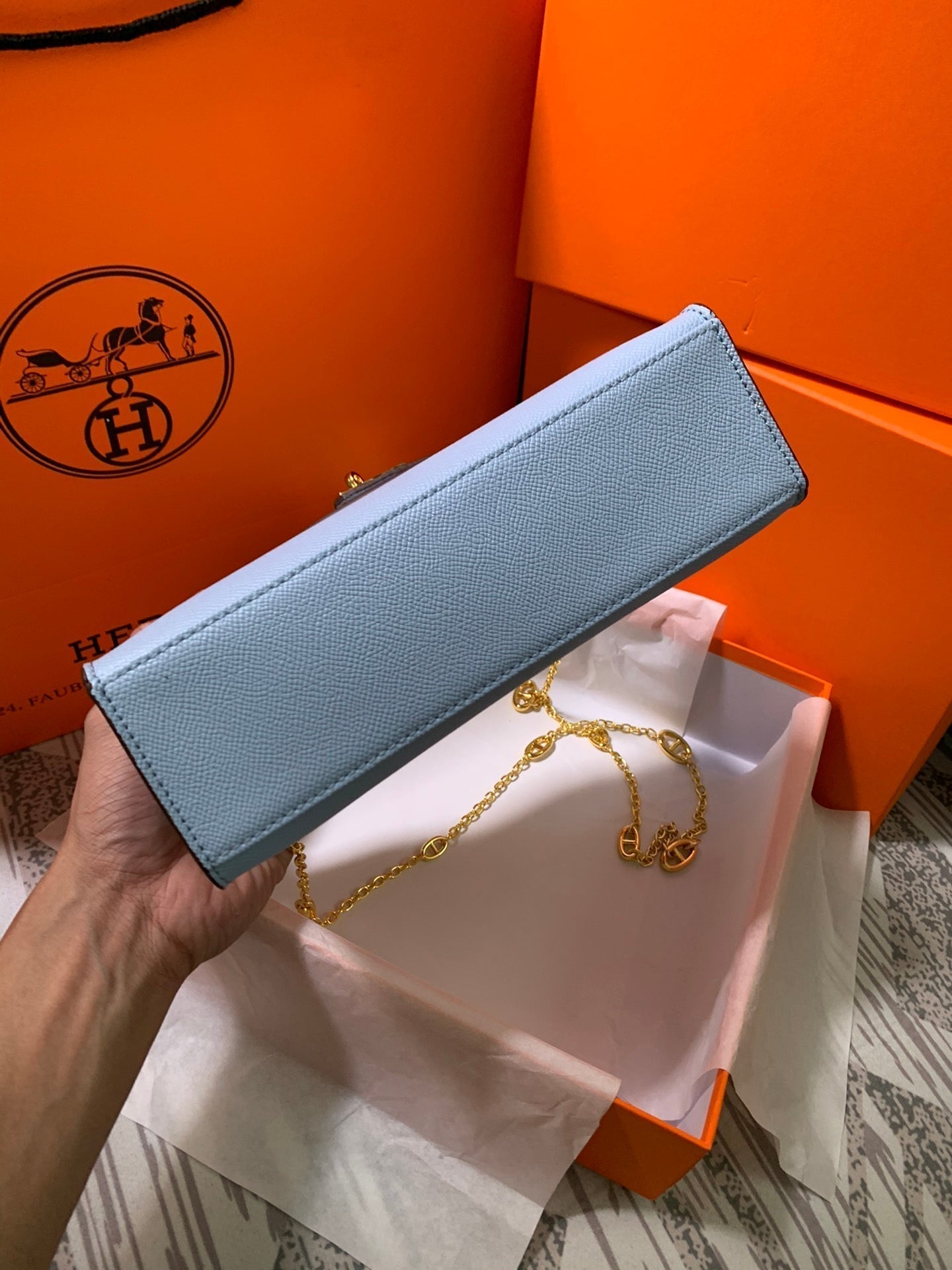 HM KELLY MINI POCHETTE 22 SAPPHIRE EPSOM