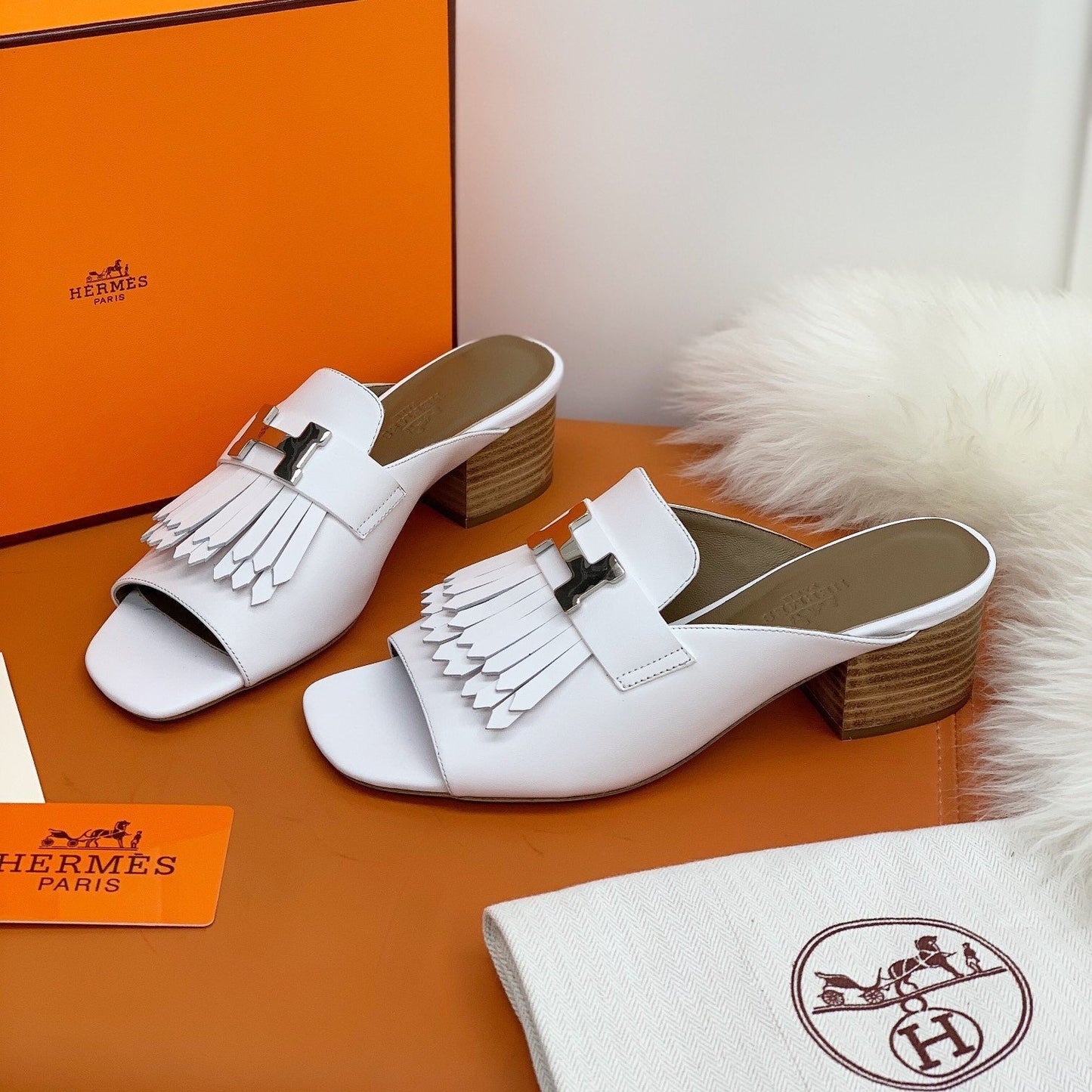 HM Alma Sandals 45mm Brown White Cowhide 546345