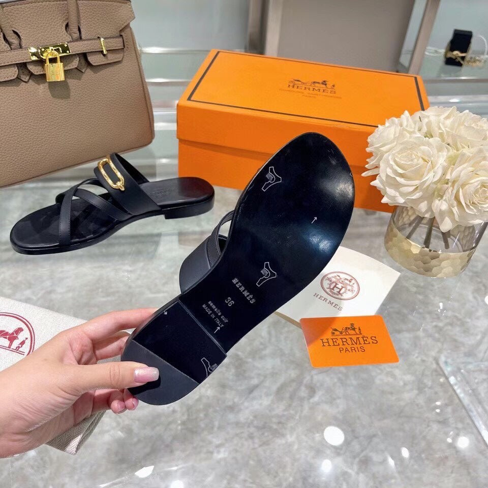 HM Claire Slippers Black Cowhide 546094