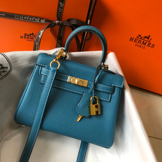 HM Mini Kelly 20cm Blue Jean Togo Leather Gold Hardware