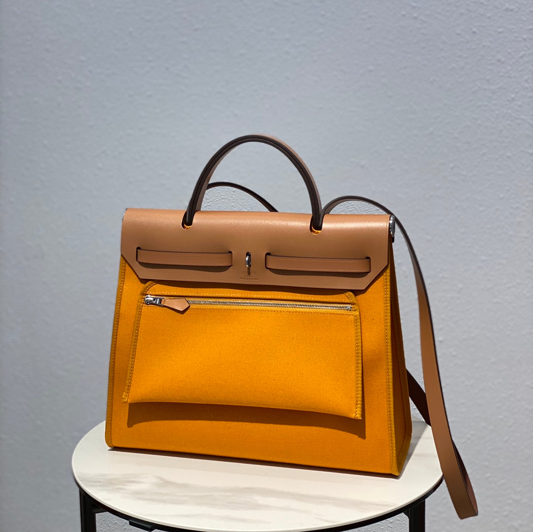 Herbag 31 Toile Dark Yellow Canvas Gold Cowhide Leather