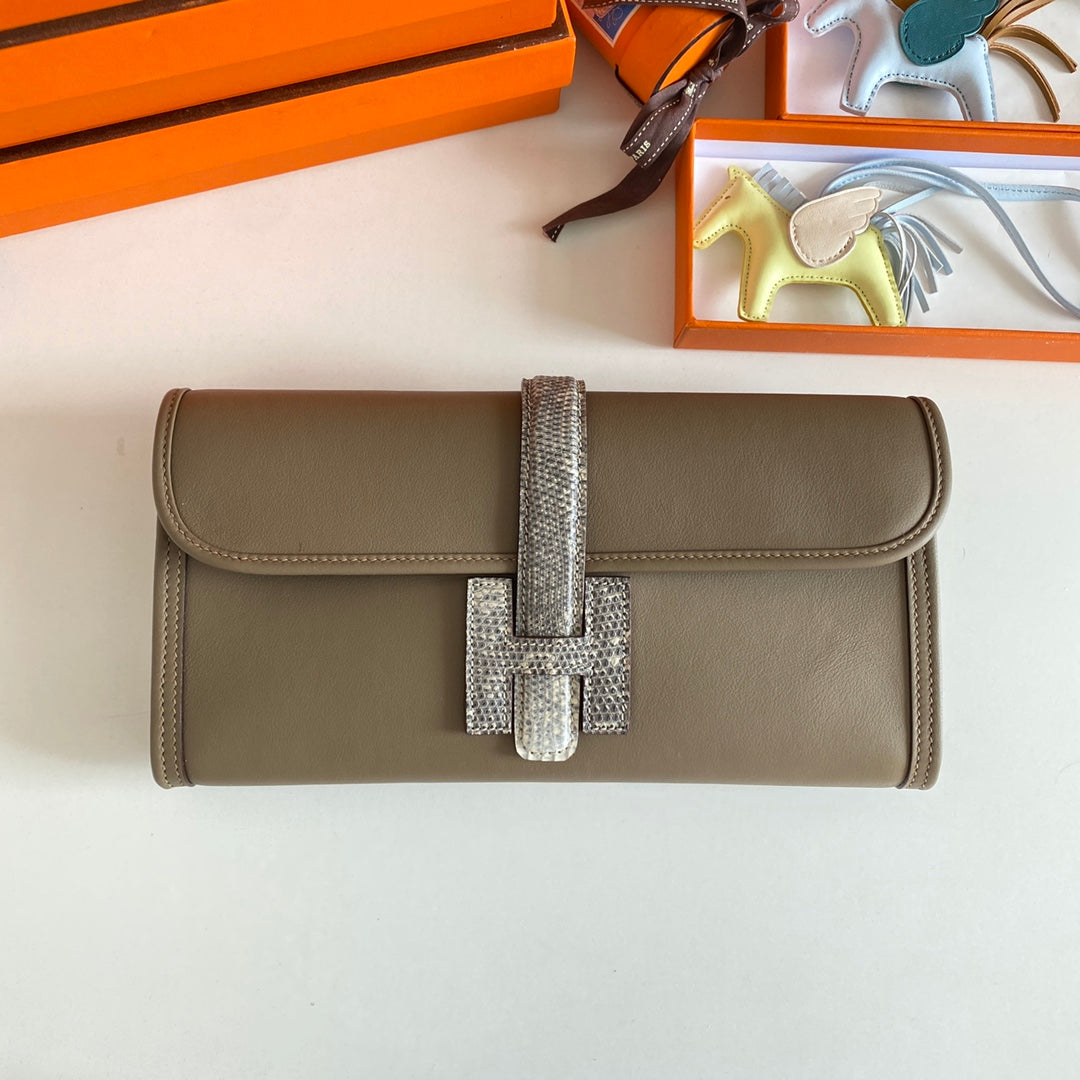 HM Jige Elan 29 Clutch In Taupe Calfskin With White Lizard Skin (25 days of production)