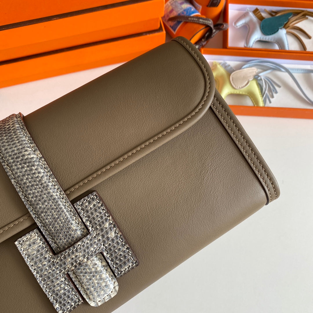 HM Jige Elan 29 Clutch In Taupe Calfskin With White Lizard Skin (25 days of production)