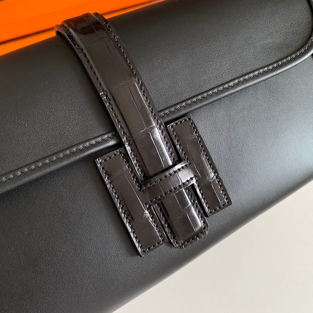 HM Jige Elan 29 Clutch In Black Calfskin With Lizard Skin(25 days of production)